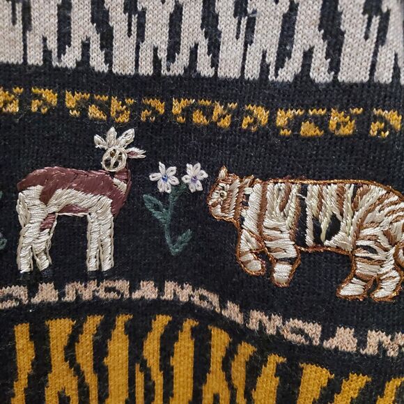 Vintage Ruby Cho Wool Blend Animal Print Embroidered Cardigan Small - Picture 4 of 9